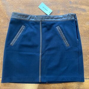 NWT HELMUT LANG 8 black mini skirt with leather trim